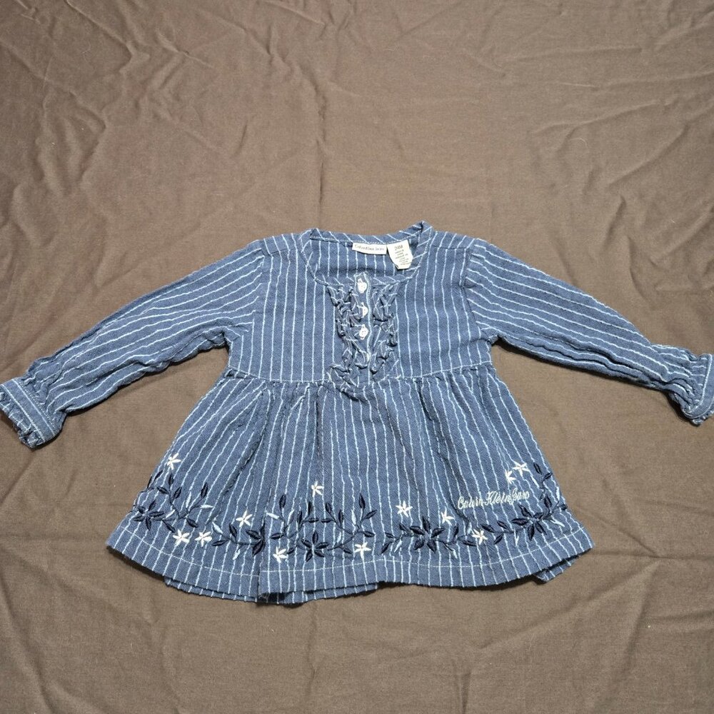 Calvin Klein Jeans Long Sleeve Blouse Embroidered Flowers Ruffle Front 24 Month